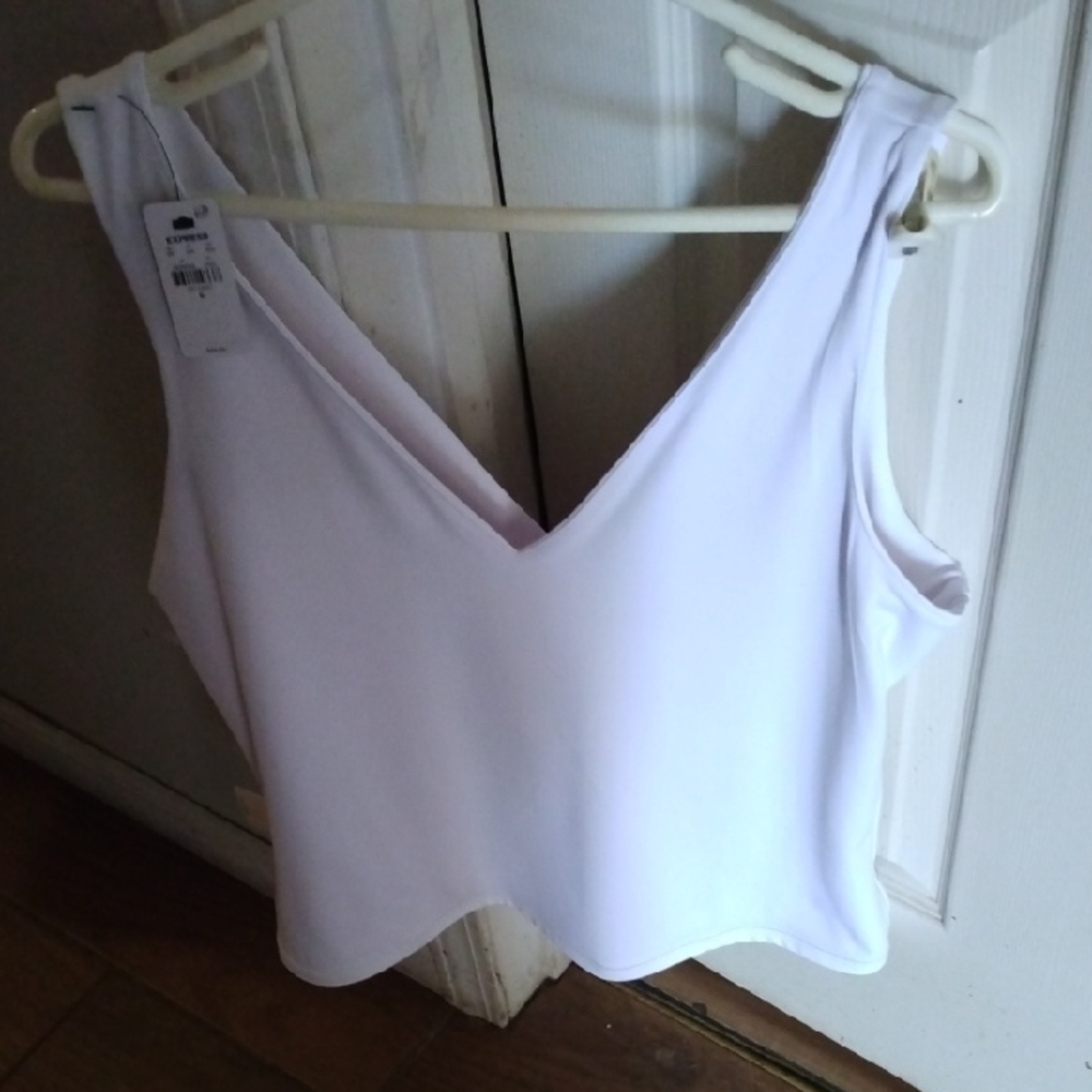 Express White V-Neck Sleeveless Tank Top